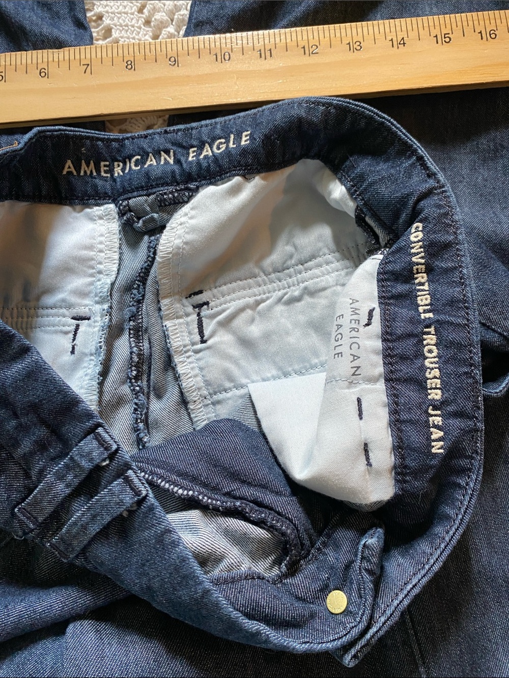 American Eagle size 4 petite convertible trouser jeans dark denim wide leg baggy - Picture 6 of 13